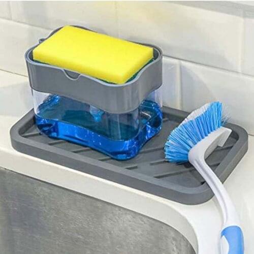 Kitchen 2-in-1 Manual Press Liquid Soap Dispenser Soap Dispenser Soap Pump Sponge Storage Box Bathroom Kitchen Accessories
