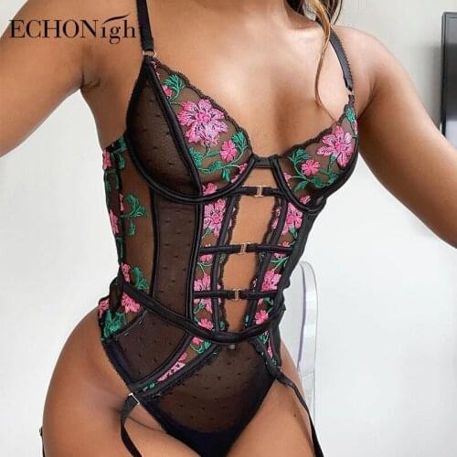Echonight 2021 Bodysuit Women Lace Floral Overalls For Women Hollow Out Bodycon Bodies For Women Sexy Womens Lace Bodysuit