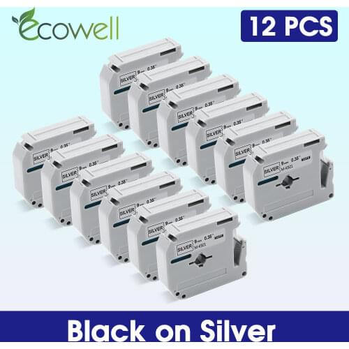 Ecowell Printer ribbon MK921 MK-921 For Brother MK 921 M-K921 9mm mk label tapes Black on Silver for Brother P Touch label maker