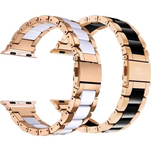 Ceramic Strap For Apple watch band 44mm 40mm iWatch 42mm 38mm Stainless Steel Link Bracelet apple watch series 3 4 5 SE 6 Strap