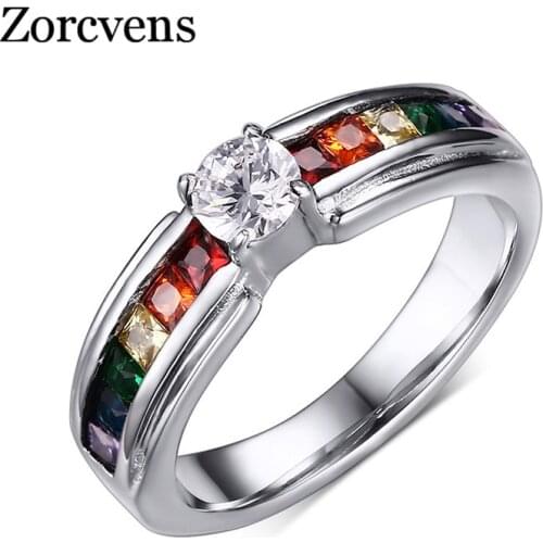 Modyle Men and Women Rainbow Ring the Zircon Austrian Crystal Rainbow Gay Pride Ring Fine Jewelry