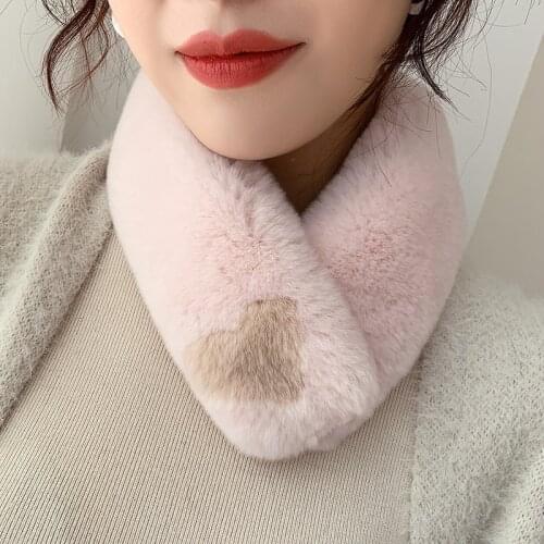 Lantafe Womens Scarf Short Printing Fur Scarf Love Graphics Rex Rabbit Fur Real Fur Protect Neck Keep Warm Winter Collar