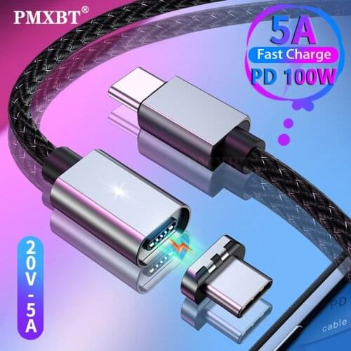 PMXBT 5A Magnetic Type C to USB-C Cable For MacBook Pro Fast Charging 100W PD Magnet USB-C Type-C Cable for Samsung S9 S8 Huawei