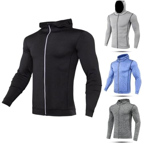 Male Hooded Sweatshirt Long Sleeve Fitness Jacket Quick dry Mens Clothing Training Running Sport Tracksuit zipper Sweat Coat