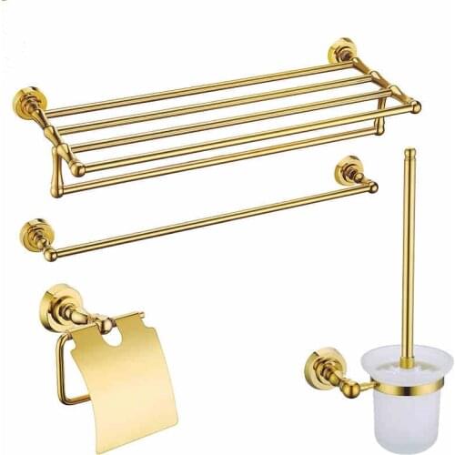 Gold Brass Copper High quality 4PCS/Set golden bathroom ware Bathroom hardware accessories Set