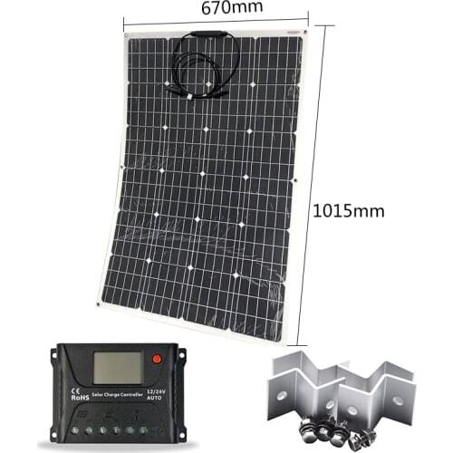 Flexible Solar Panel Kit Complete 100w 200W 12vSolar Charge Controller 12v/24v 20A Z Mount Car Caravan Camping Boat Motorhome RV
