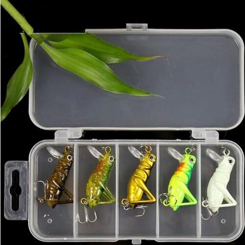 5pcs/lot 4cm 3g Grasshopper Insect Fishing Lures Crap Fishing Artificial Bait Set with Box Jig Wobbler Sea Fishing Tackle X489