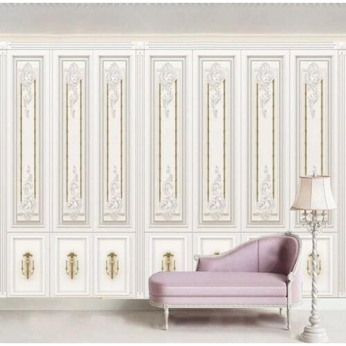 Custom Size Mural Wallpaper 3D White European Style Carved Artistic Lattice Wall Cloth Living Room TV Home Decor Wall Painting