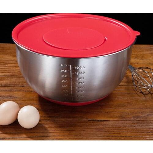 Stainless Steel Mixing Bowl with Scale + Lid Set Non Slip Silicone Base Bowl for Beat Eggs