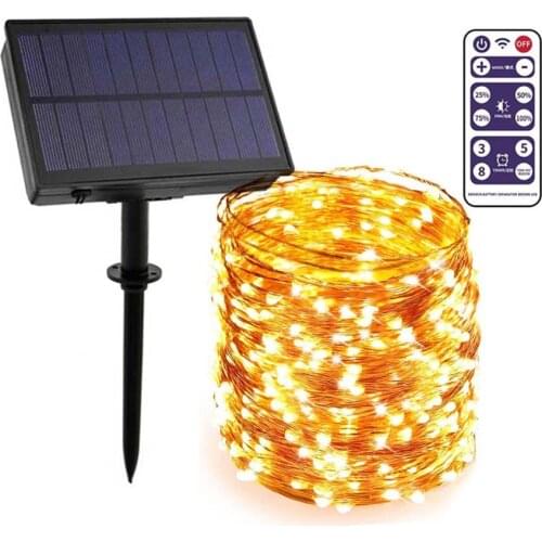 Upgrade 100M Outdoor Solar String Lights With Remote Solar Powered Copper Wire Fairy Light Garland for Christmas Wedding Party