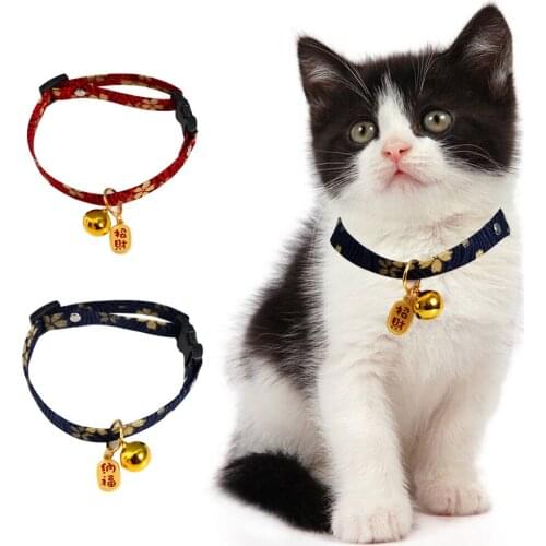 Flower Cat Collar with Bell and Fortune Pendant Adjustable Breakaway Kitten Collars with Floral Patterns Clothes Accessories