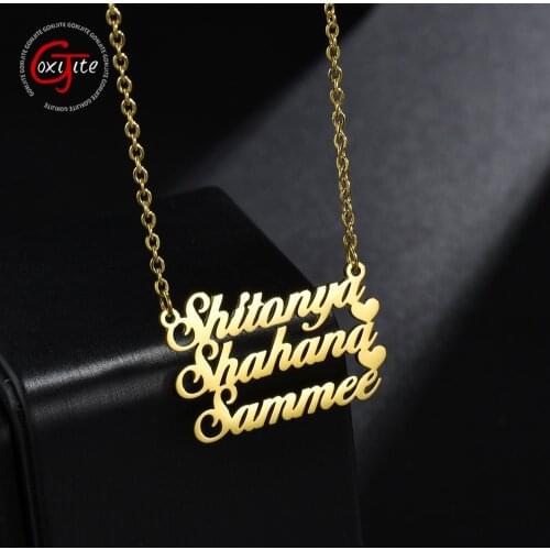 Goxijite Personalized 3 Names Necklace For Women Men Customized Multiple Heart Nameplate Necklaces Jewelry Family Gift