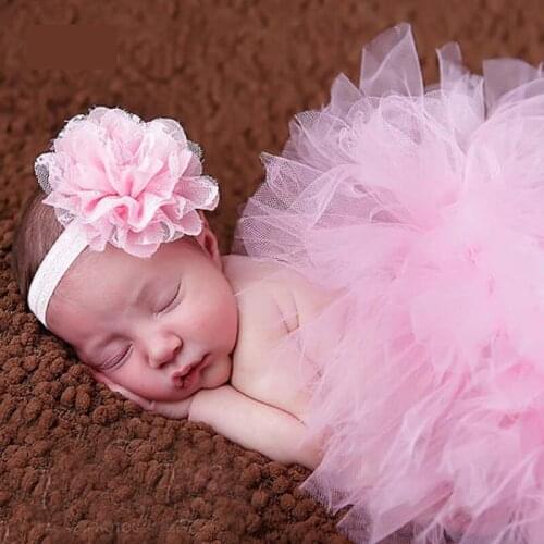 Newborn Photography Props Baby Girl Tutu Skirt and Flower Headband Set Baby Birthday Gift Baby Girl Costume 0-9M