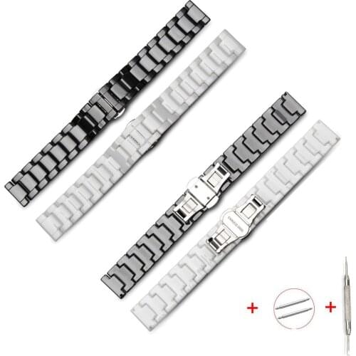 14mm 16mm 18mm 20mm 22mm Ceramic Watch Band Watchband Stainless Steel Butterfly Clasp Watch Strap Belt Bracelet + Tool + Pin