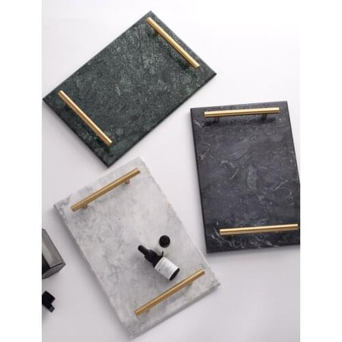 Nordic Home Decor Light Luxurious Natural Marble Jewelry Storage Tray With Gold Handle Trinket Ring Plate Wedding Gift