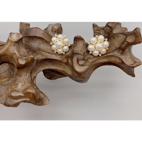 FoLisaUnique 4-5mm Natural White Pearls Stud Earring For Women Trendy Jewelry Cubic Zirconia 925 Sterling Silver 14K Gold Filled