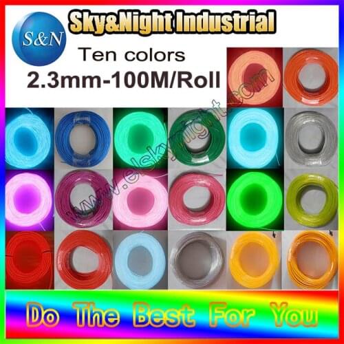 Top quality 2.3mm Flexible Neon Light EL Wire Rope Tube) Ten colors Option100M +Free Shipping