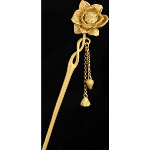 MIQIAO 925 Sterling Silver Gold Color Vintage Lotus Hairpins Chinese Style Hair Stick For Women Simplicity Jewelry Accessories