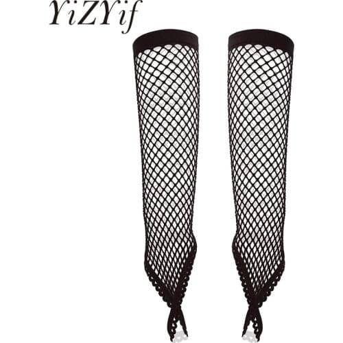 1 Pair Long Fishnet Gloves Womens Elbow Length Fingerless with Finger Loop See Through Gloves for Party Night Clubwear Gloves