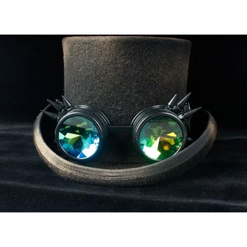 4 Size Steampunk Top Hat 100% Wool Women Men Black Cosplay Hat With Gear Glasses Topper Fedora Hat Magician Party Hat