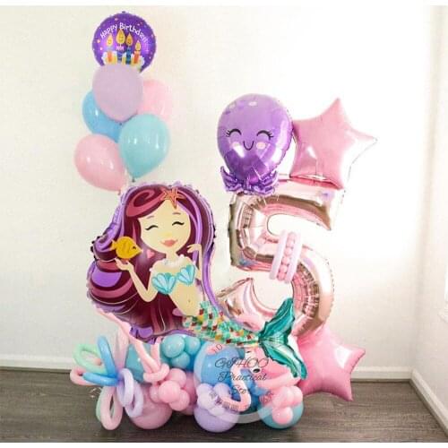 62/68pcs Pink Mermaid Octopus Balloon 32inch Number Foil Balloons Under Sea Birthday Party Decorations Baby Shower Supplies Kids
