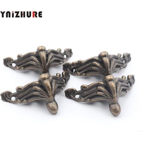 8Pcs Antique Brass Jewelry Gift Box Wood Case Deco Carving Corner Protector Bronze Tone