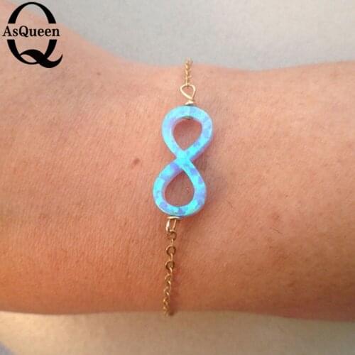 Fabulous Durable New Women Handmade blue opal Gift Charm 8 Shape Jewelry Infinity Bracelet & Bangles