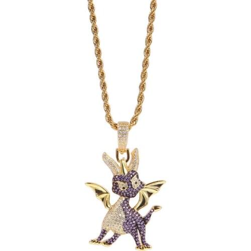 Hip Hop Full Cubic Zircon Flying Dragon Pendant Necklace Iced Out Mythical Animals Couple Jewelry With Tennis Chain