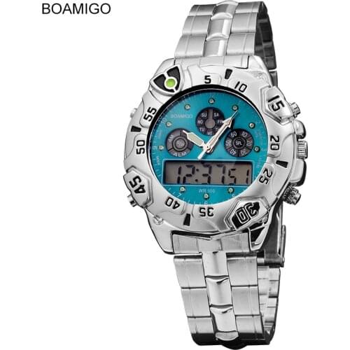 Watches men male luxury brand BOAMIGO sports military watches Dual Time Quartz Analog Digital LED steel strap wristwatches F513