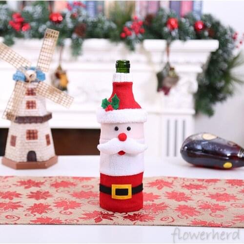 Knitted Fabric Wine Bottle Covers Christmas Decorations for Home New Year Hotel Party Festival Supplies Champagne Bottle Bags