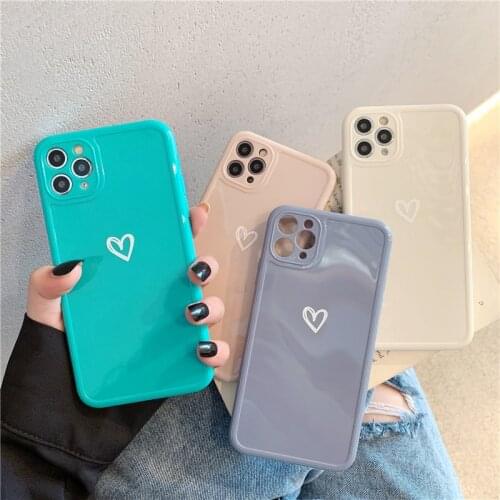 Love Heart Camera Protection Phone Case for IPhone 11 Pro SE 2020 7 8 Plus X XR XS Max Candy Color Glossy Soft TPU Back Cover