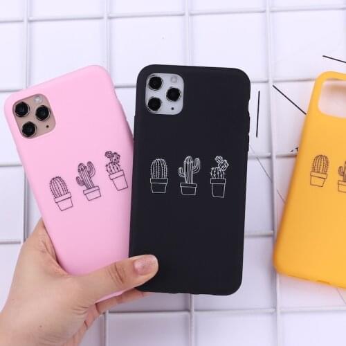 Plants Cactus Bees Simple Candy Phone Cover For iPhone 12 11 Pro Max X XS XR Max 7 8 7Plus 8Plus 6S Soft Silicone Case Fundas