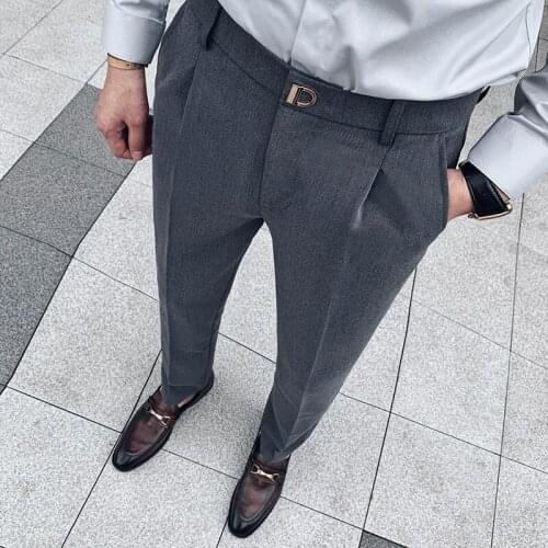 Business Casual Fashion Mens Trousers Elegant Slim-fit Formal Pants 2020 Autumn and Winter New Solid Color Suit Pants for Men