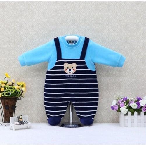 Baby Long Sleeve Velour rompers Striped Button Boys One Piece Sleepwear Girls Clothes Newborn Clothing 2018 Little Q Suits