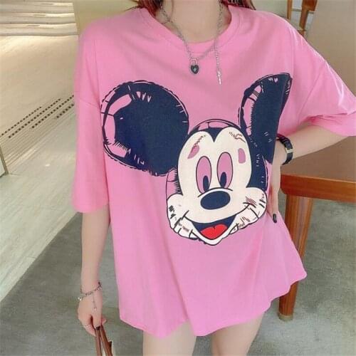 Disney Mickey Mouse T Shirt Women Summer Oversized Tees Casual Loose T-shirt Cartoon Round Neck Short Sleeve Tops Female Clothes