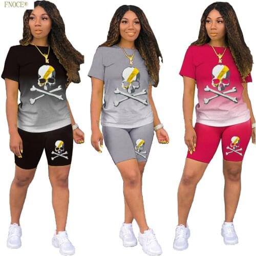 FNOCE Trade Womens fashion Casual Gradient Color Positioning Printing Loose T-shirt Shorts Sports Suit