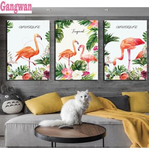 3 pcs diy diamond painting Flamingo Green plant full round square stone diamond embroidery mosaic sale picture of rhinestones