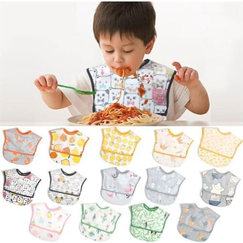 EVA Waterproof Baby Bibs Sleeveless Baby Boys Girls Bib Kids Fox Dinosaur Cactus Baby Feeding Bibs with Pocket Child Apron Smock