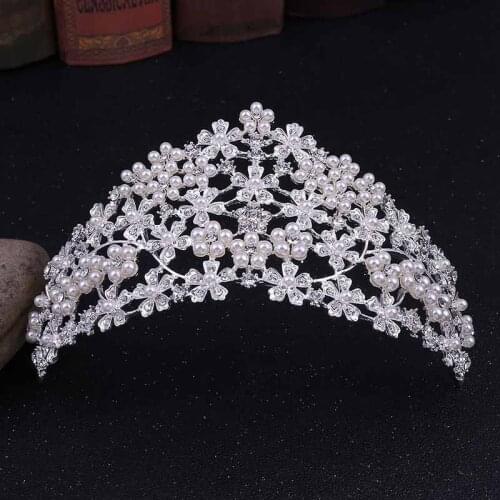 Bride Wedding Hair Accessories Rhinestone Pearls Headbands for Women Retro Tiaras and Crowns Hairbands Headpieces FORSEVEN