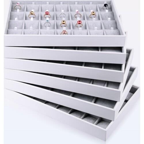 Oirlv Luxury Silver Gray Jewelry Display Tray Earring Ring Pendant Necklace Display Tray Holder Jewelry Showcase Box Organizer