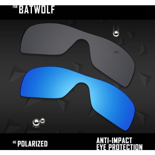 OOWLIT 2 Pieces Polarized Sunglasses Replacement Lenses for Oakley Batwolf-Black and Ice Blue
