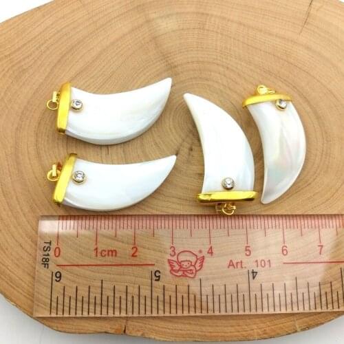 Natural Shell Gold color plated Pendant CZ Paved Sea beach Shell cubic zirconia with Multi stone paved Pearl For necklace DIY