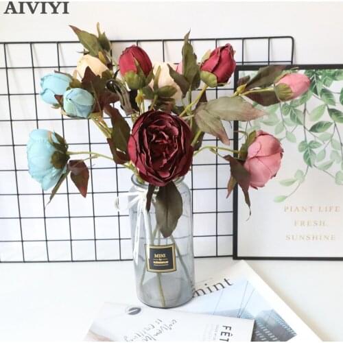 Dry roast 3 peony branches INS wind wedding home decor artificial flowers party decoration adornments living room coffee table