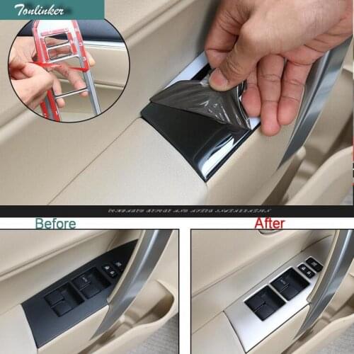 Tonlinker Cover Case Sticker for TOYOTA corolla 2014-17 Car Styling 4 PCS stainless steel door windows lift button cover sticker