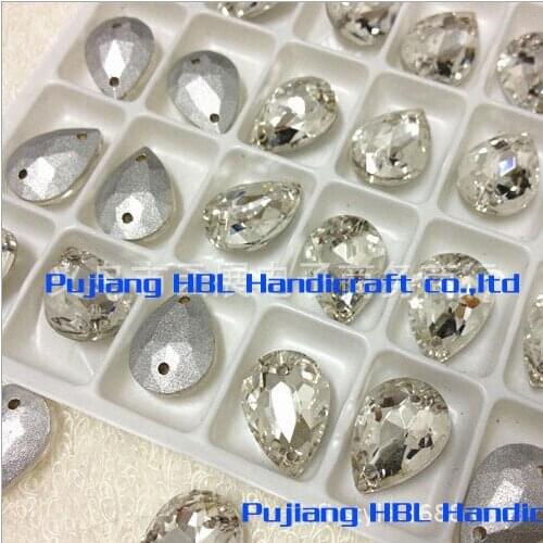 Droplet Sew on Rhinestones Crystal Clear Color Flatback Pear Shape Sewing Fancy Stone Jewelry Making 2holes