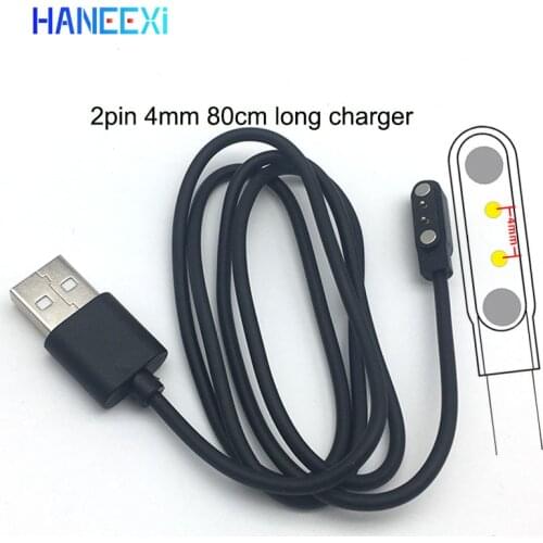 High quality Magnet Charger data Cable For T03 L15 L16 W26 Smart Watch Smartband 2Pin 4mm black 80cm Power Chargers