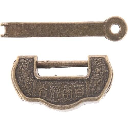 Drawer Cabinet + Key Vintage Antique Iron Chinese Old Lock Retro Brass Padlock Jewelry Wooden Box Padlock Lock For Suitcase