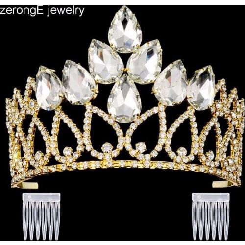 ZerongE jewelry gold wedding tiara crown .large pageant prom queen tiara crown.lady hair jewelry tiara crown with crystal