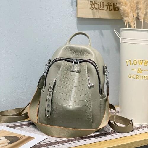 2021 New Genuine Leather Women Backpacks Cow Leather School Bag for Girls High Quality Designer Packs Casual Travel Business Bag