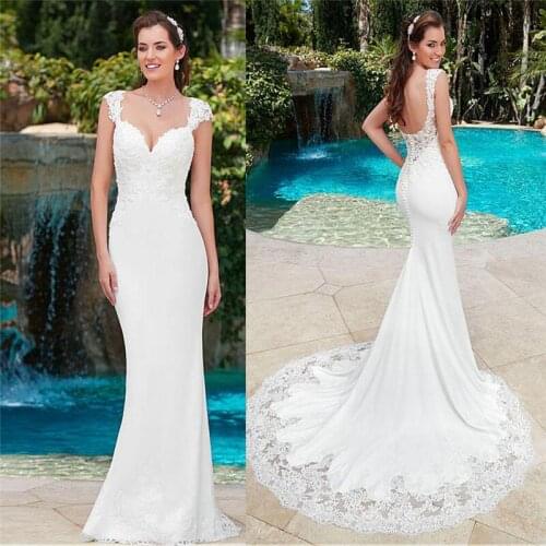Off Shoulder Mermaid Slim Fitted Wedding Dress 2020 Lower Back Garden Natural Waistline Custom Sleeveless Women Bridal Gowns